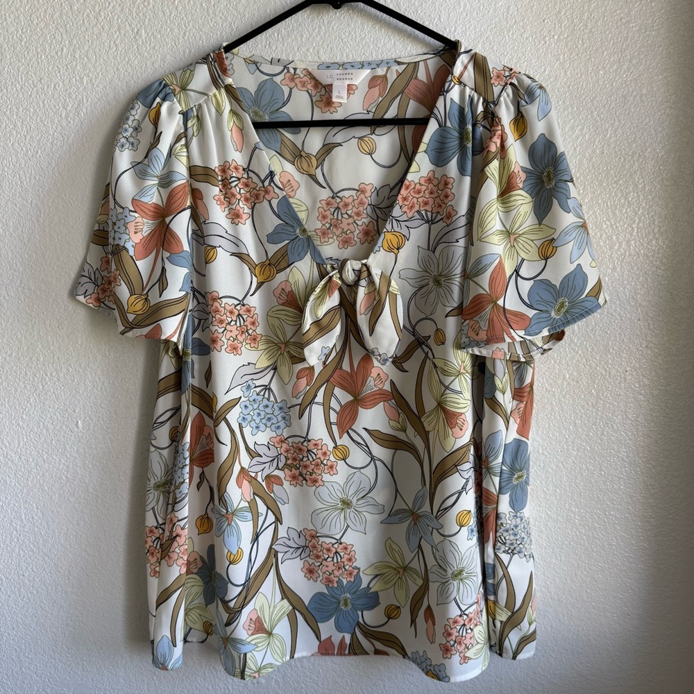 LC Lauren Conrad Floral Blouse with Bow Detail